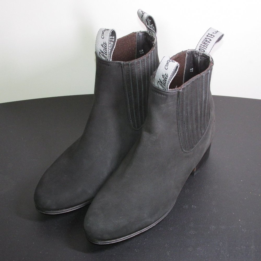El Canelo Plata Botín Charro Plata Buck Negro LS - Men's US 8.5/Mex 27